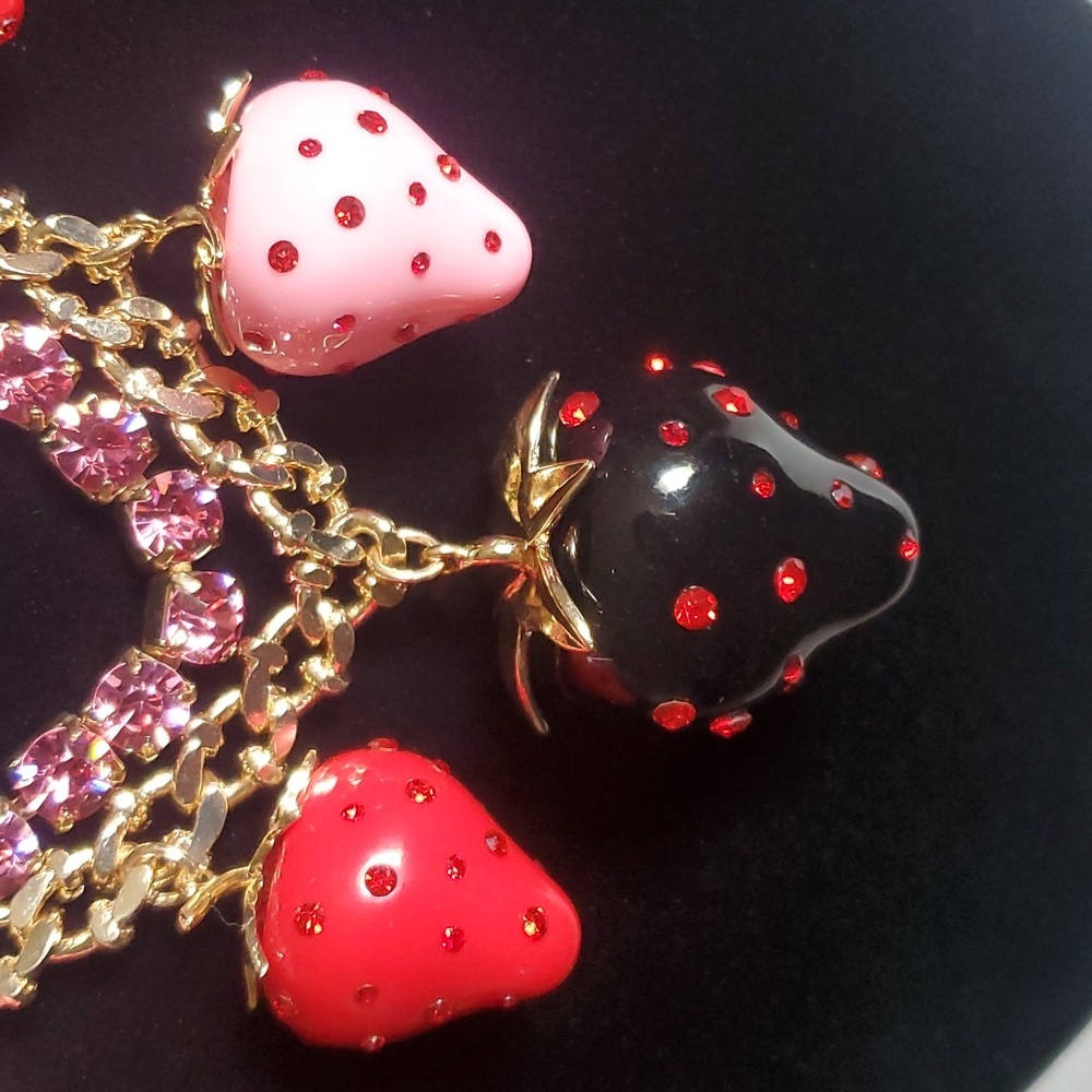 Betsey Johnson Strawberry Crystal Charm Necklace π - Picture 4 of 7